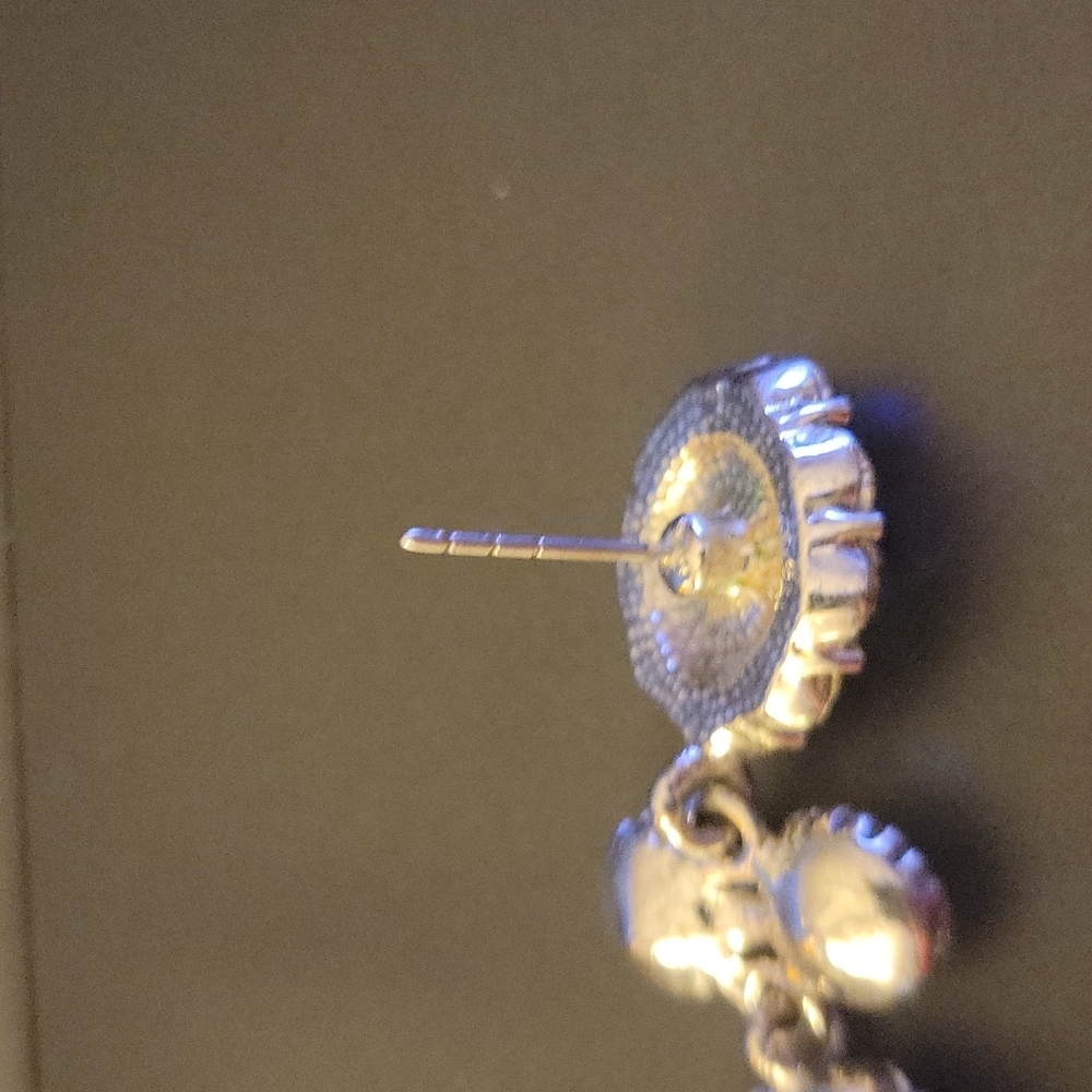 Chandelier 4" pierced dangle earrings gold clear faceted stones silver  4" EUC… - Picture 4 of 6